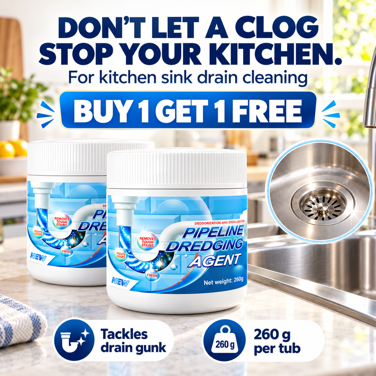 Drain cleaner used in a kitchen sink