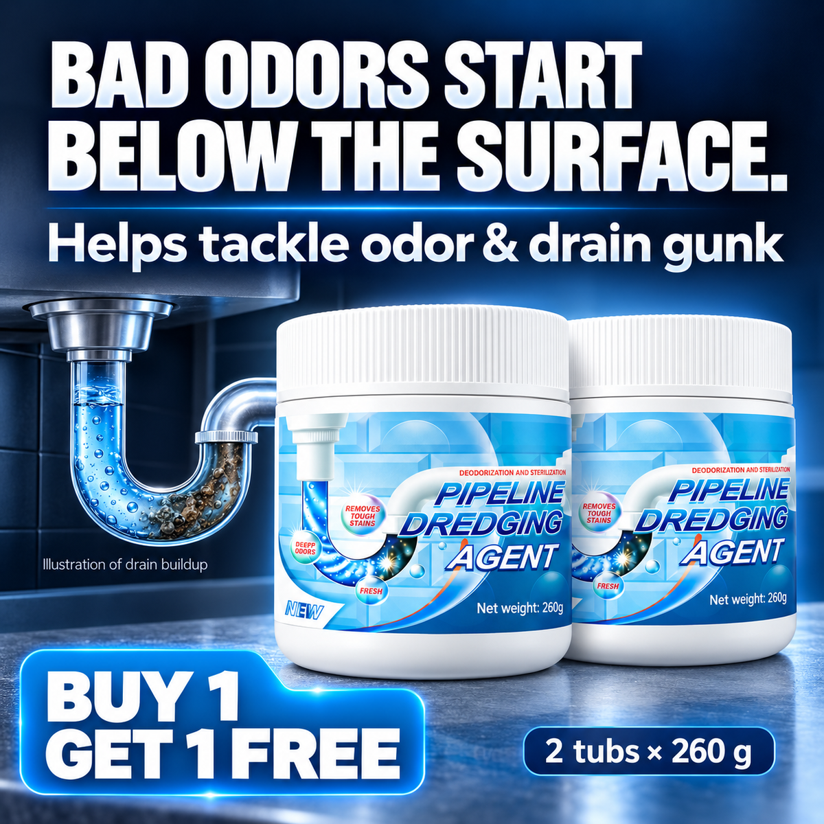 Drain odour and buildup inside the pipe