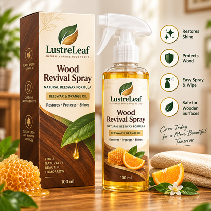 LustreLeaf spray used on a wooden dining table