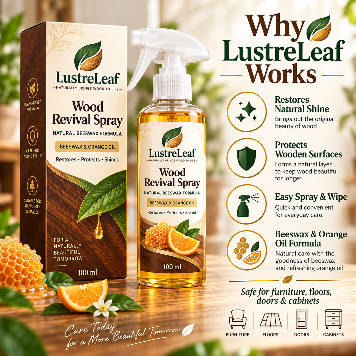 LustreLeaf spray used on wooden doors and almirah