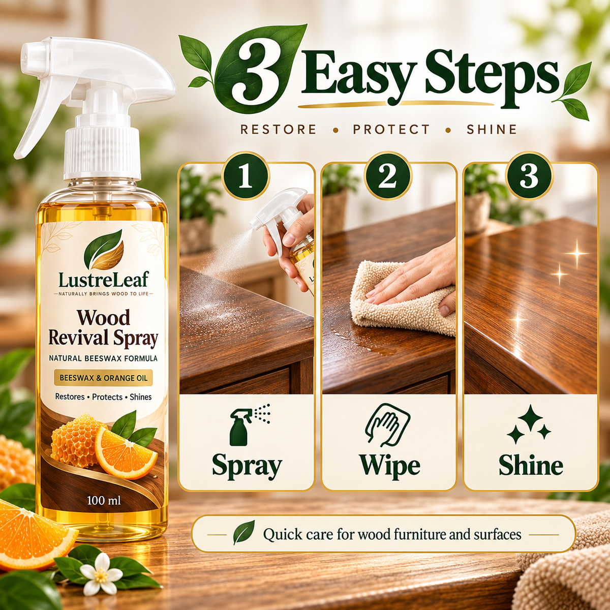 Beeswax formula nourishing wood grain - LustreLeaf