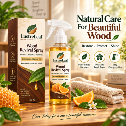 LustreLeaf wood spray restoring shine on dull wooden furniture
