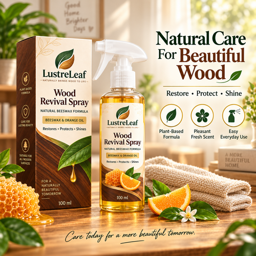 LustreLeaf wood spray restoring shine on dull wooden furniture